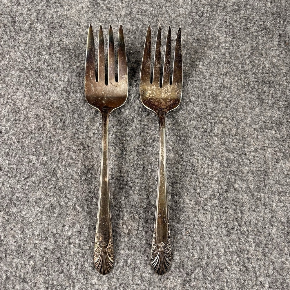2 Vintage International Silver Radiance Meat Serving Fork Crown Silverplate 8.5"